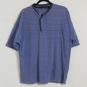 Santana Mens Henley Shirt XL Blue Striped Gorpcore Casual Cotton Tee